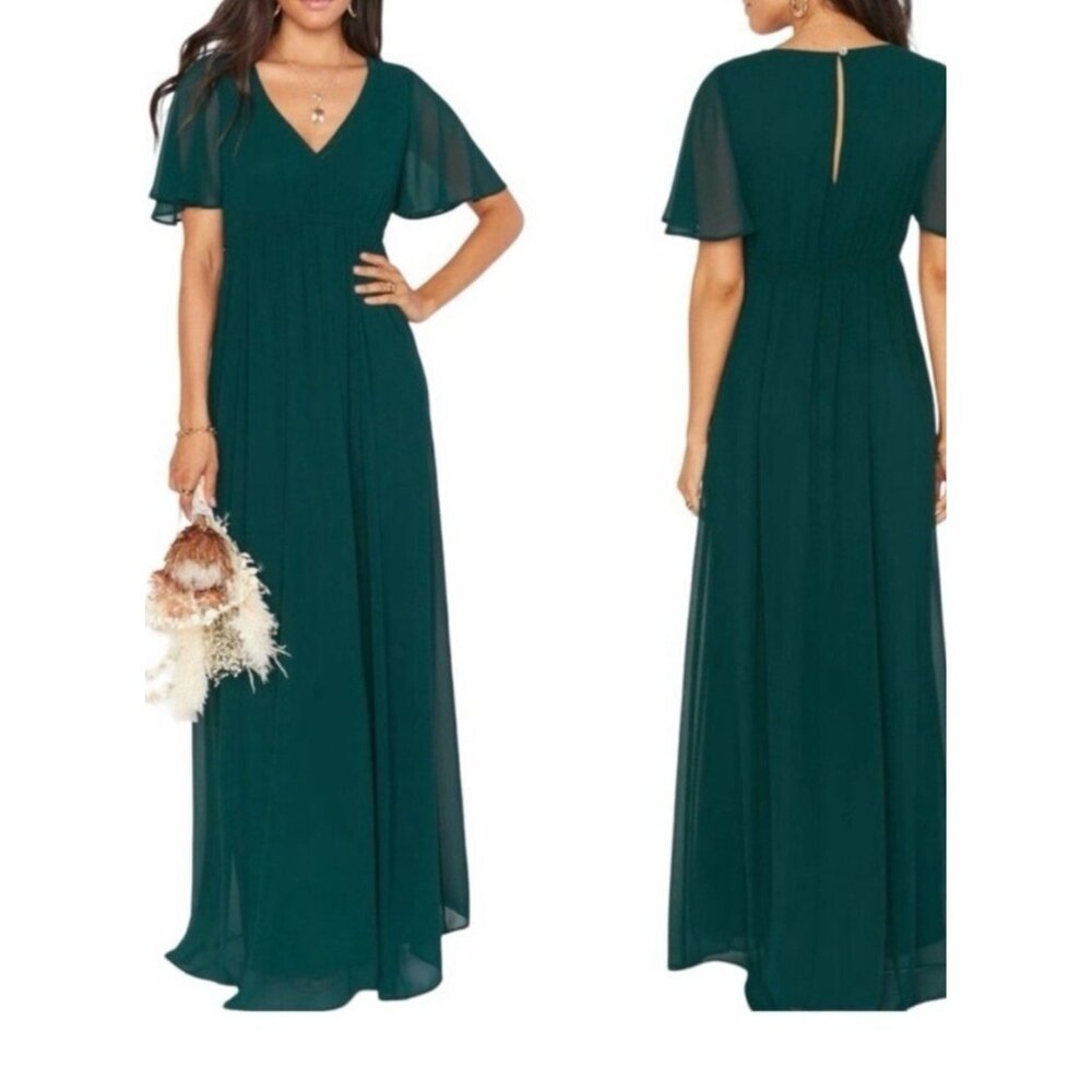 Show Me Your Mumu sz M women Emily Empire Waist Maxi Dress Green Bump Friendly